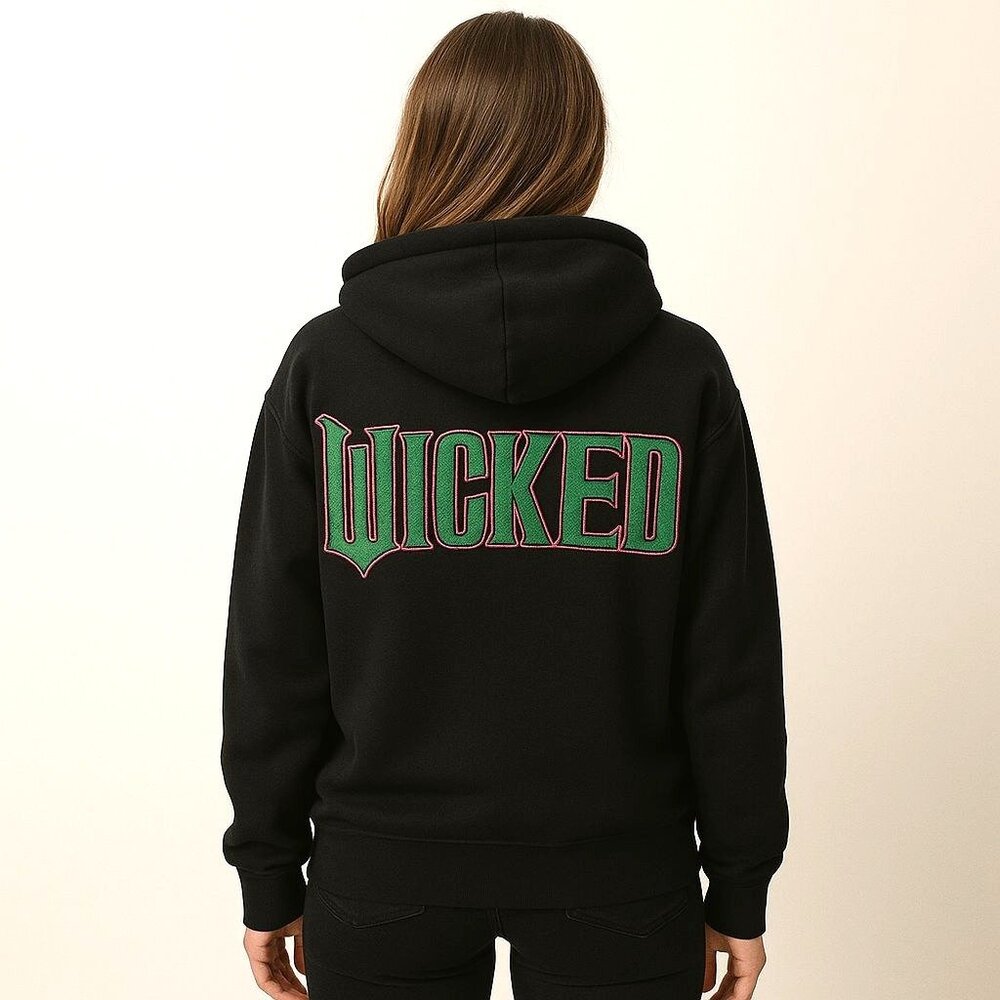 Wicked Womens Black Hoodie Size XS Sweatshirt Embroidery Witchy Kangaroo Pockets